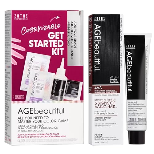 Image of AGE beautiful Permanent Hair Color Cream, 100% Gray Coverage Hair Dye with Biotin Anti-Aging Formula for Fuller, Thicker Hair, Professional Salon Quality