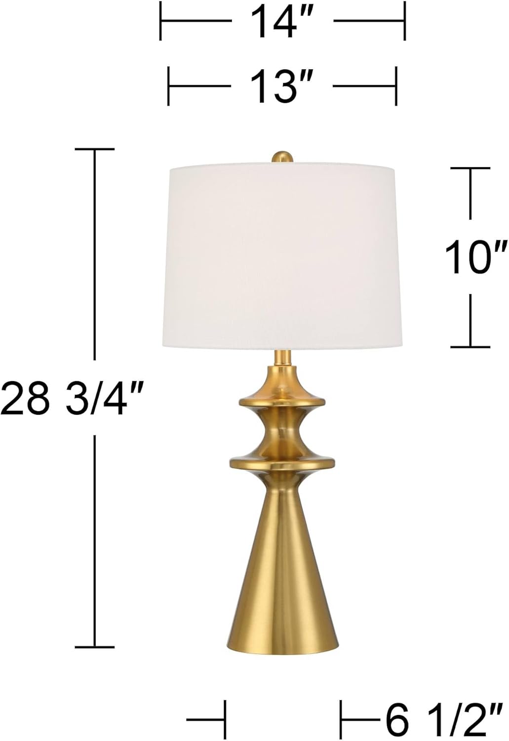 360 Lighting Farah 28 3/4" Tall Sculptural Turned Cone Modern End Table Lamp Gold Finish Metal Fabric White Shade Living Room Bedroom Bedside Nightstand House Office Home Reading Kitchen Entryway