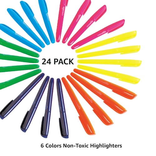 Image of Amazon Basics Chisel Tip Highlighters, Fluorescent Ink, Vibrant Assorted Colors, School Supplies, 24-Pack