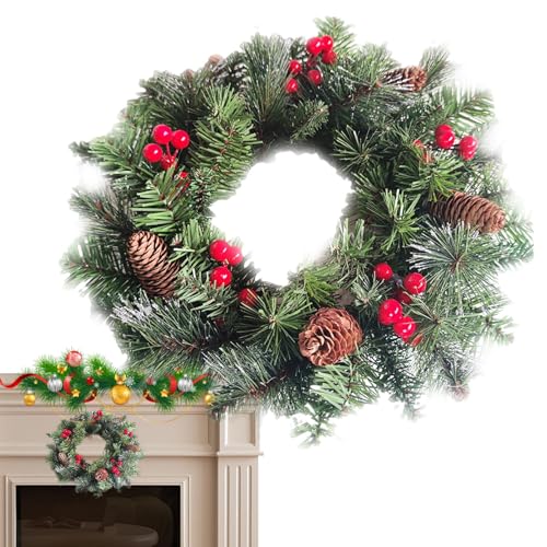 Ghirlanda Natalizia per Porta,40 cm Ghirlanda con Luci per Interni - Decorativa Realistica per Finestra Cucina Parete Esterna