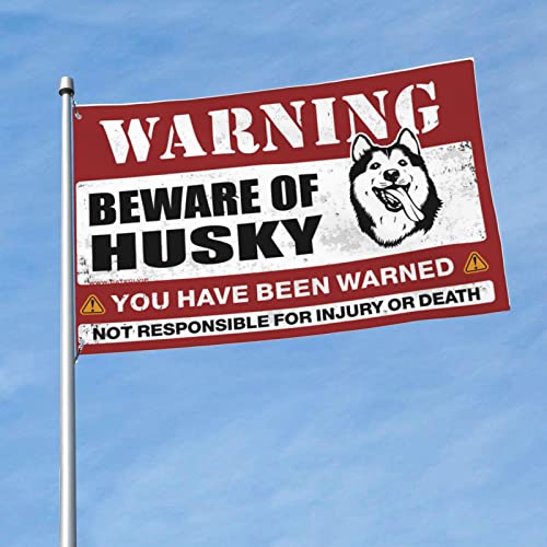 Drapeau d'hiver pour maison Beware of Husky : textile 152x244 cm ultra résistant