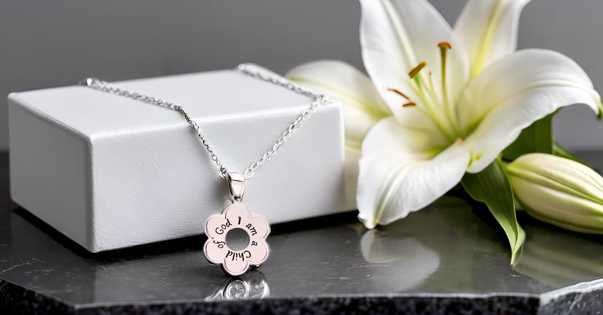 Precious Pieces Girl's .925 Sterling Silver "I Am a Child of God" Daisy Necklace Religious Baptism and First Communion Gift for Girls - Image 5