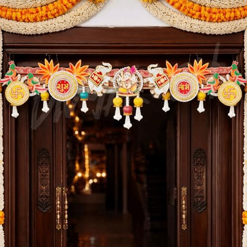 Image of Divyakosh Handcrafted Designer Toran for Main Door | Premium Ganesh Shubh-Labh Elephant Door Hanging | Festive Diwali Pooja Home Decor Bandhanwar - 40 Inch