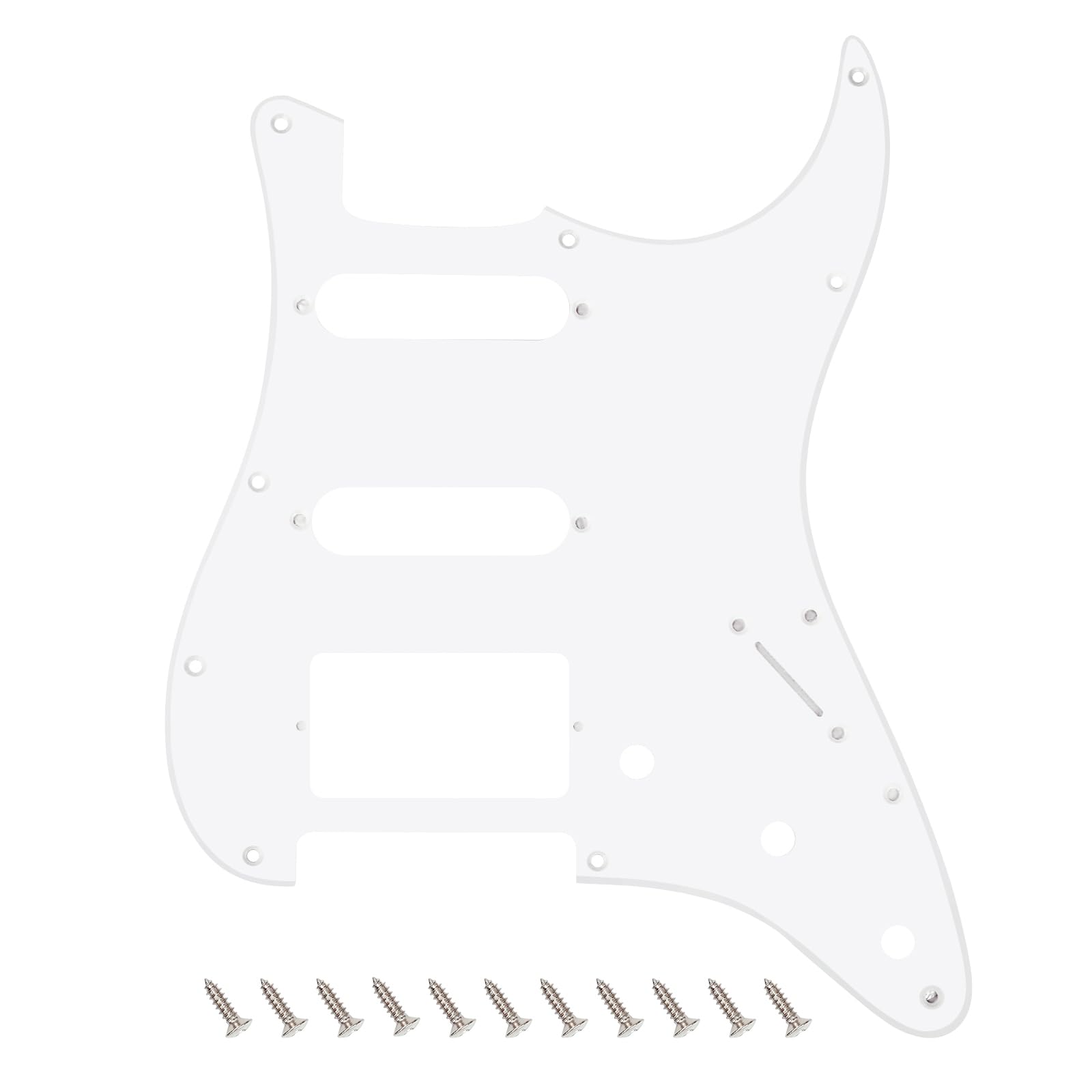 Banworks 1 Ply Strat HSS Pickguard 11-Hole Electric Guitar Pickguard SSH Scratch Plate for USA/Mexican Fender Modern Style Standard Stratocaster ST JT/HB-02 White