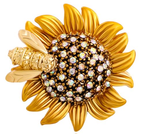 Image of Bee Pin and Brooch - Women's Retro Honeycomb Fashion Rhinestone Sunflower Brooch - Cute Cartoon Personality Enamel Oil Drop Color Insect Pin