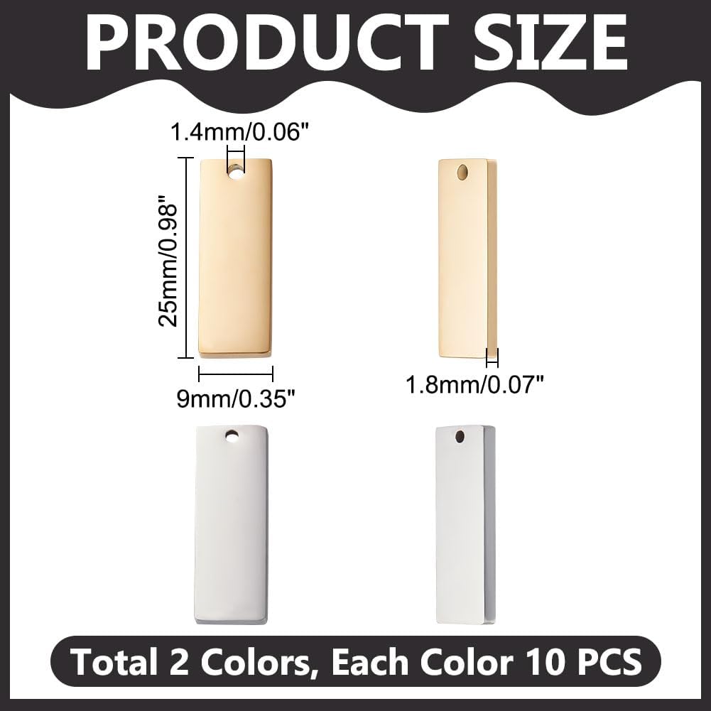 UNICRAFTALE 20Pcs 2 Colors Rectangle Stamping Blank Tags 25mm Stainless Steel Rectangle Blank Stamping Tags with Hole Small Blank Pendants Charms for Bracelet Necklace DIY Jewelry Making - Image 3