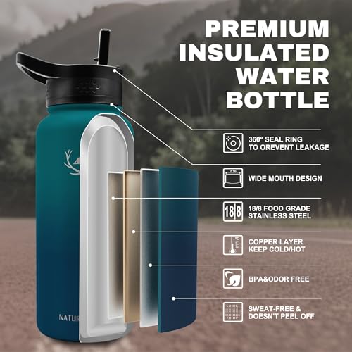 Image of NATURE PIONEOR 32 oz Insulated Water Bottle with Carrier Bag & 3 Lids