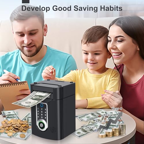 Highttoy Money Box for Kids, Electronic Password Piggy Bank with Touchscreen & Fingerprint, ATM Money Bank for Kids Safe Toy Gifts for 3-12 Year Old Boys Girls, Black - Image 4