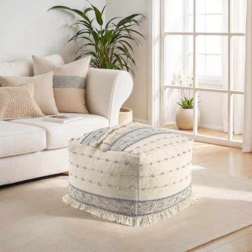 Harlow Hill LR Home Striped Handmade Cotton Square Pouf Ottoman,
