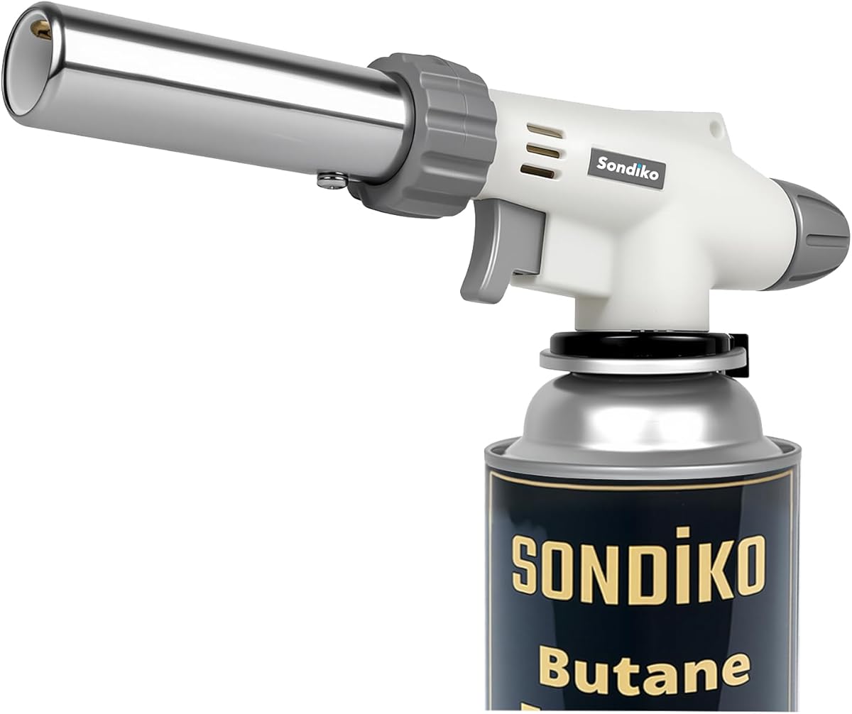Sondiko Dual Flame Mode Butane Torch Lighter Head, Professional Grilling Tool with Adjustable Flame, Reverse Use for BBQ, Soldering, Charcoal&Campfire Torch Lighter(Fuel Not Included)