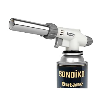 Sondiko Dual Flame Mode Butane Torch Lighter Head, Professional Grilling Tool with Adjustable Flame, Reverse Use for BBQ, Soldering, Charcoal&Campfire Torch Lighter(Fuel Not Included) - Amazon product rated Grade A
