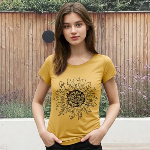 Women's Floral T-Shirts Graphic Loose Tees Sunflower Graphic Summer Short Sleeve Boho Casual Tops