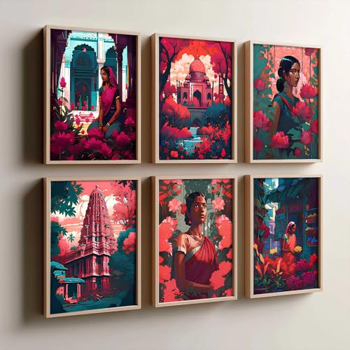 Image of kotart Premium Digital Traditional Art Paintings with Frame for Home Decoration - Painting for Living Room Bedroom Office Room Decor - Painting for Wall Decoration - Pack of 6 (Art 7)