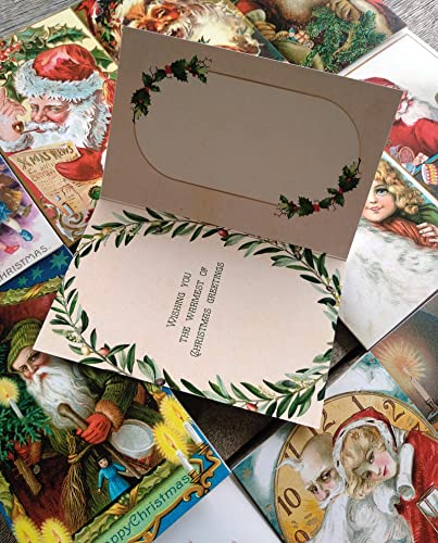 Image of PIXILUV CHRISTMAS SANTA (Pack of 12) Notecards Small Greeting Cards # Vintage Santa Claus with Toys and Christmas Wishes ~ Vintage Christmas Postcards Reprint