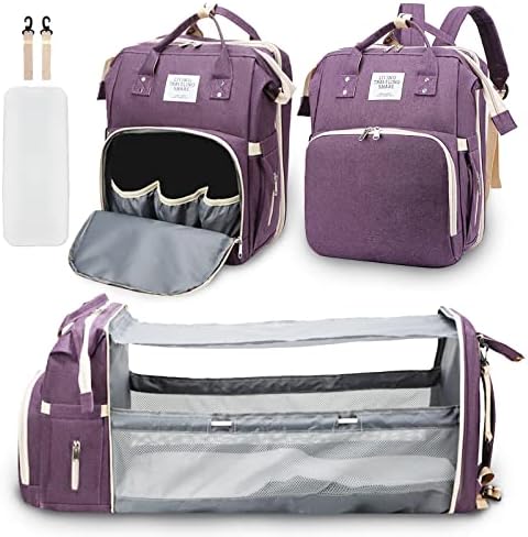 OXING Diaper Bag Backpack with Changing Station, Nappy Baby Bags with Portable Changing Pad,Baby Diaper Backpack, Foldable Baby Diaper Bags, Baby Changing Bags for Dad/Mom, Mummy Bag for Baby(Purple)