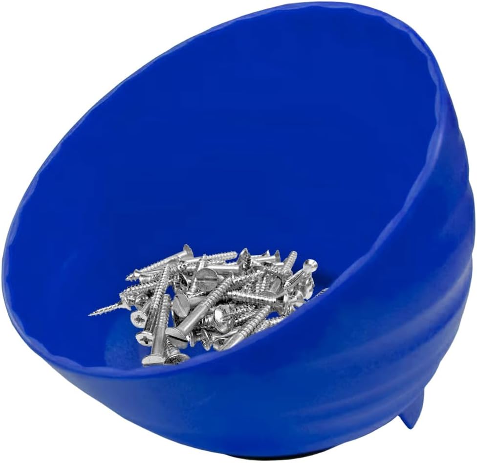 5.7 Inch Magnetic Nut Cup, Dual-Sided Magnetic Bowl, Curved Tool Tray Holds Up to 6 Lbs, Multi-Use Magneti c Parts Tray for Car Bolts Nuts Screws Small Parts Organizer(Blue)