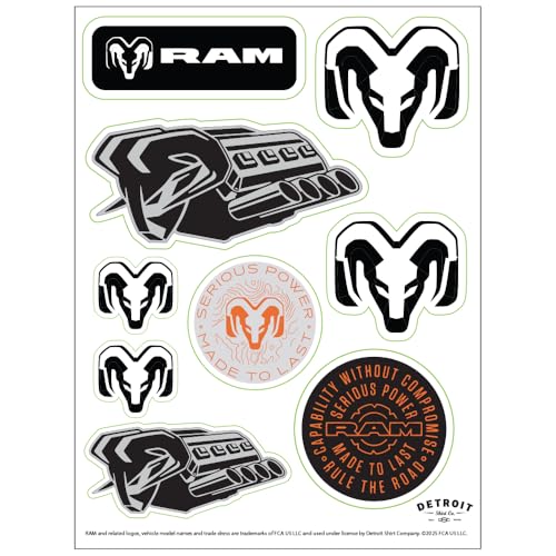 RAM Truck Stickers Sheet - 9 Heavy Duty Performance Decals Official Licensed - HEMI Power Heritage Stickers Made in USA