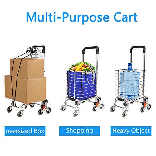 Foldable Grocery Shopping Cart Dolly – Stair Climber Utility Trolley Tote Bag Perfect for Mom (XL Quiet Rubber Wheels, Blue) - Thumbnail 3