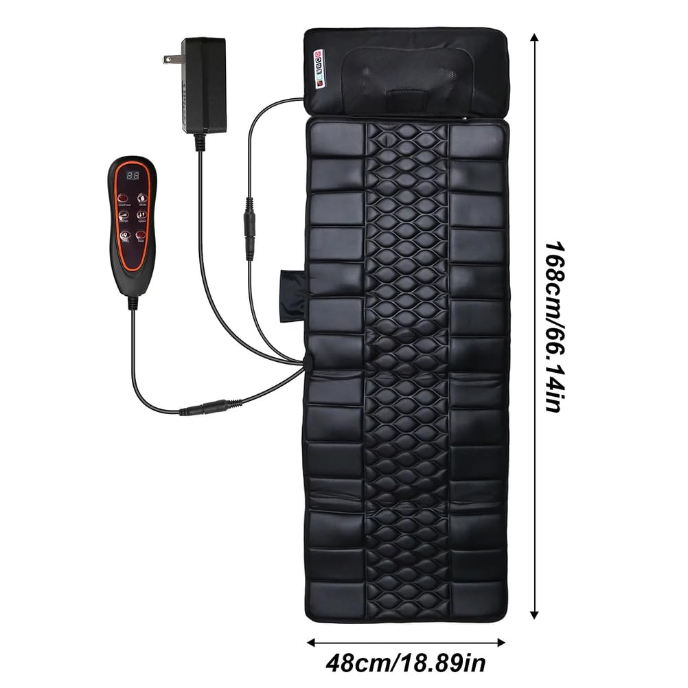 Colchoneta de Masaje Shiatsu con calefacción para Todo el Cuerpo Cama de Masaje para la Espalda con 10 Motores de vibración para Cabeza, Cuello, Cintura y piernas