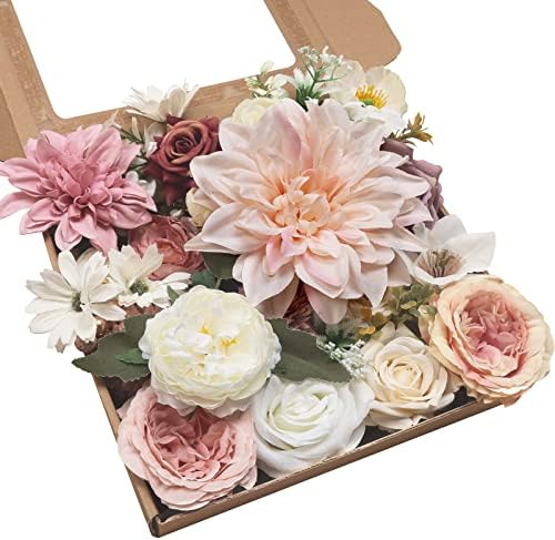 COCOBOO Artificial Pink Flowers Combo Silk Mix Fake Flowers for Decoration, Peach Flowers, DIY Wedding Bouquets Floral Centerpieces for Tables Party Baby Shower Home Decor(White&Pink)