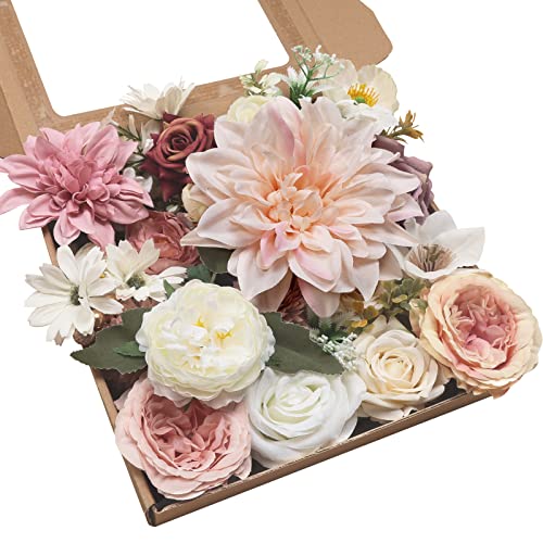 Cocoboo Artificial Pink Flowers Combo Silk Mix Fake Flowers For Decoration, Peach Flowers, Diy Wedding Bouquets Floral Centerpieces For Tables Party Baby Shower Home Decor(White&Pink) #TOP17