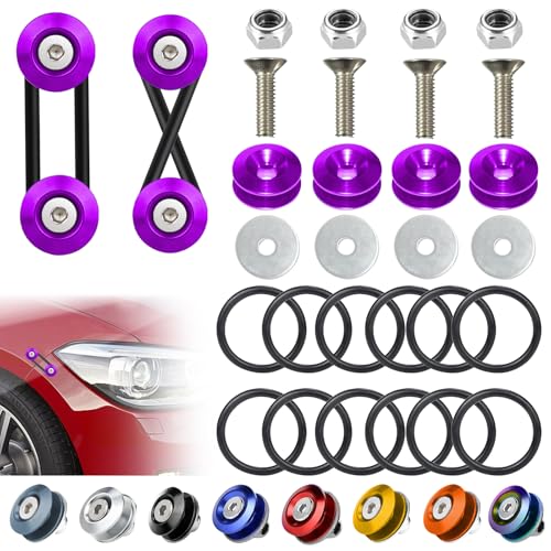 BFXM Universal Bumper Clips, Front Rear Bumper Quick Release Kit, Bumper Holders for Cars (4 Purple Bumper Quick Release Tabs and 12 Customized O-Rings)