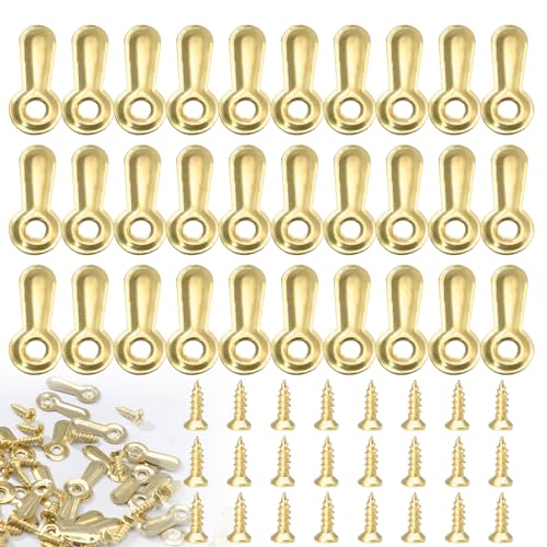 Image of Bonsicoky 100 Pack Metal Picture Frames Turn Button Fasteners with 100 Pieces Screws - Frame Picture Hardware Backing Clips for Hanging Pictures, Photos - Gold