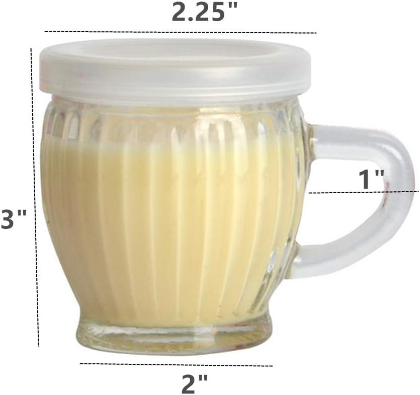 8 pack of 4 oz Wide Mouth Crystal Jelly Cup with Handle Lids(PE) and Spoons,Airtight Clear Glass Pudding Yogurt Jars,For Preserving Food,Each Mini Jar Suitable for Freezer, Microwave and Oven