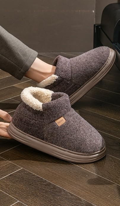 Men's Plush High-Top Slippers, Extra Thick Sole Indoor House Shoes with Memory Foam, Non-Slip Warm Bootie Slippers for Winter and Cold Weather - Image 3