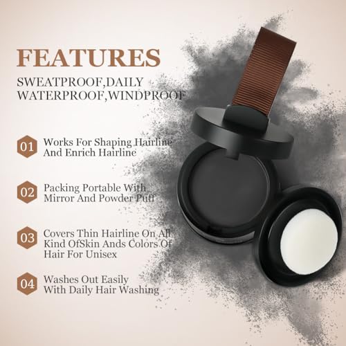 Instantly Hairline Powder - Hair Root Touch Up Concealer, Windproof & Sweatproof With Mirror and Puff (Natural Black) - Image 4