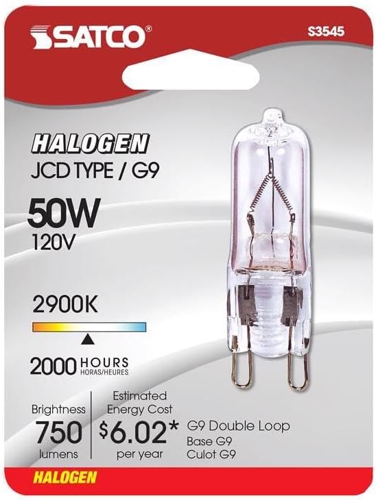 Satco S3545 1/Card 120V 50-Watt T4 G9 Base Light Bulb, Clear