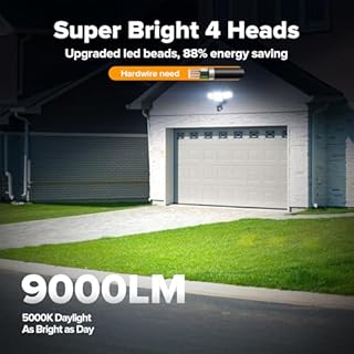 LUTEC 80W 9000LM LED Security Light Hardwire Motion Sensor Outdoor Lights, 4 Head LED Flood Lights Outdoor 5000K Daylight, IP65 Waterproof, Motion Detected Lights for Outside, Garage, Yard (Black)