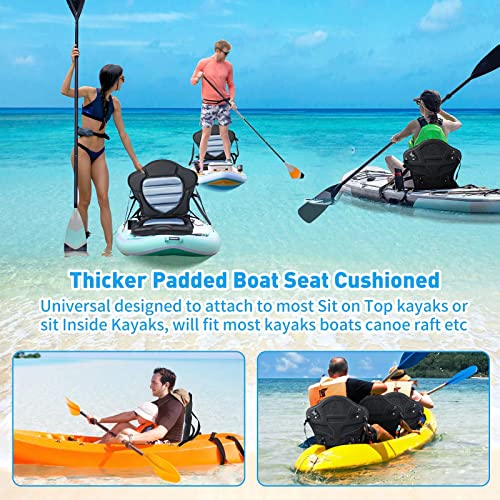 Image of Kayak Seat Deluxe Padded Fishing Boat Seat Deluxe Sit-On-Top Canoe Seat Cushioned - Comfortable Backrest Support Universal Sit with Adjustable Back Strap Detachable Storage Bag