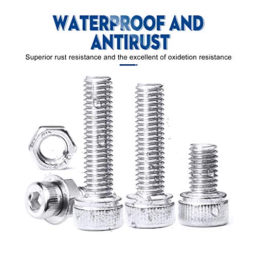 Nindejin 880Pcs M2 M3 M4 M5 Stainless Steel Precise Metric Hex Socket Head Cap Machine Screws, Hex Socket Bolts And Nuts Set And Washers Assortment Kit +Wrench (Stainless Steel, Hex Socket Cap) #TOP2