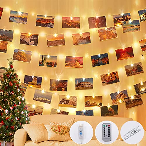 Augone 12M 120LED Fotoclips Lichterkette, 8 Modi USB Lichterkette für Raum dekoration Foto Lichterkette mit 60 Clips für Zimmer, Wohnzimmer, Weihnachten, Hochzeit, Party, Warmweiß Cover