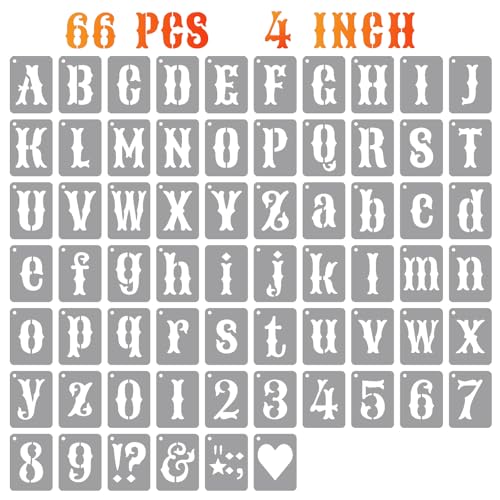 ASMPIO 4 Inch Alphabet Letter Stencils Kits, 66 Pcs Drawing Templates for Painting on Wood, Wall, Fabric, Reusable Letter Symbol Number Plastic Art Craft Stencils by ASMPIO - Used condition - US$13.73