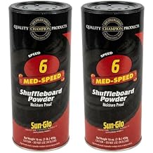 Sun-Glo Shuffleboard Powder Speed #6 Medium Speed Slow Speed for Small Tables 9-12 Ft & Beginners 16 oz Shaker Can 2-Pack