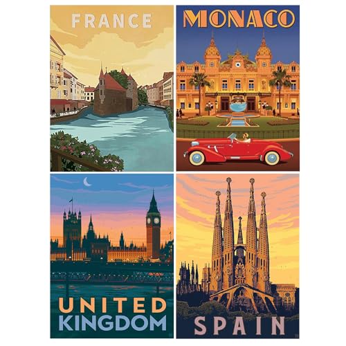 Diamond painting poster de paysages du monde : lot de 4 kits 30x40cm