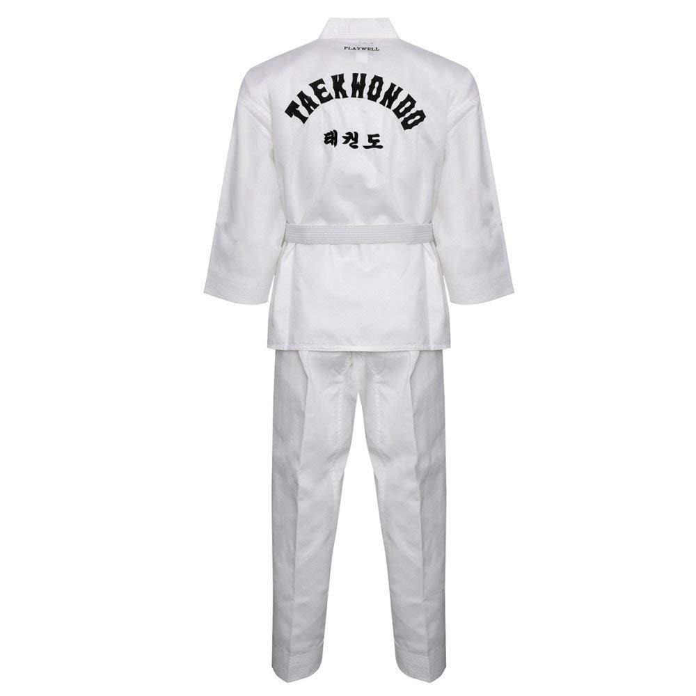 Playwell Elite Coreano Taekwondo Uniforme Bianca Scollo a V con Ricamo - Bianco, 7/200cm
