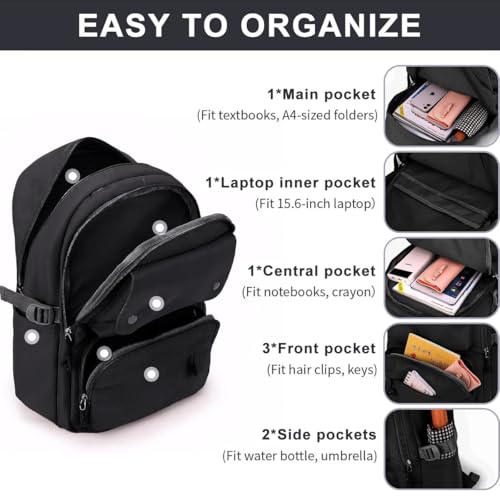 Image of PALAY Backpack for Women Large Capacity 26L School Women Backpack Breathable Shoulder Strap Design Travel Backpack Fashion Black Nylon College Bags for Women