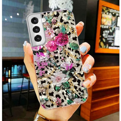 Coque Galaxy S22 Plus anti-choc fleur rose et paillettes nacrées - 6
