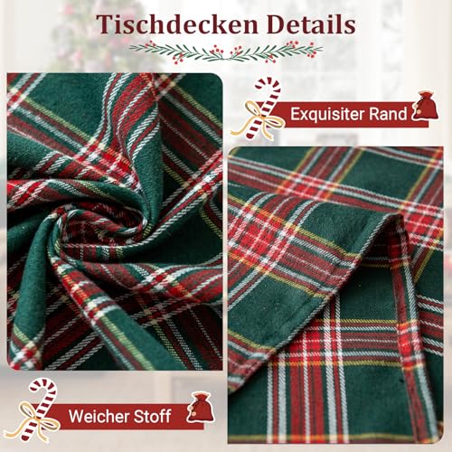 Nappe de Noël rectangulaire 140 x 260 cm grand format rouge et vert pour table de repas - 3