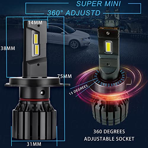 Gzminjie H4/9003 LED Headlight Bulbs, 130W 20,000LM 700% Brighter, 12 CSP Chips 6000K White, Halogen Replacement with Fan for Cars, Motorcycle, Pack of 2