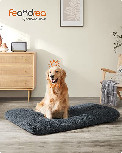 Feandrea Hundebett, Hundekissen, Flauschige Hundematte, Langer Plüsch, 122 x 74 cm, weiche Polsterung, waschbar, multifunktional, dunkelgrau PGW204G02