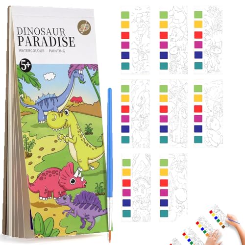 WUSJCOF Libro educativo ad acquerello con pennelli, libro creativo a tema animali domestici, colori ad acquerello lavabili, per bambini dai 2 anni in su