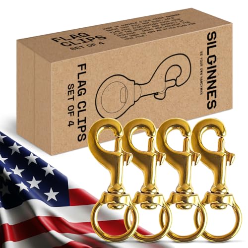 Flag Clips for Rope 4-Pack - Durable 3.2” Bronze Brass Snap Clip with Swivel Eyelet - Best for Flag Poles with Halyard Rope - 4 PCS Flag Pole Clips by Hieno Supplies - Flag Rope Clips for Flagpole