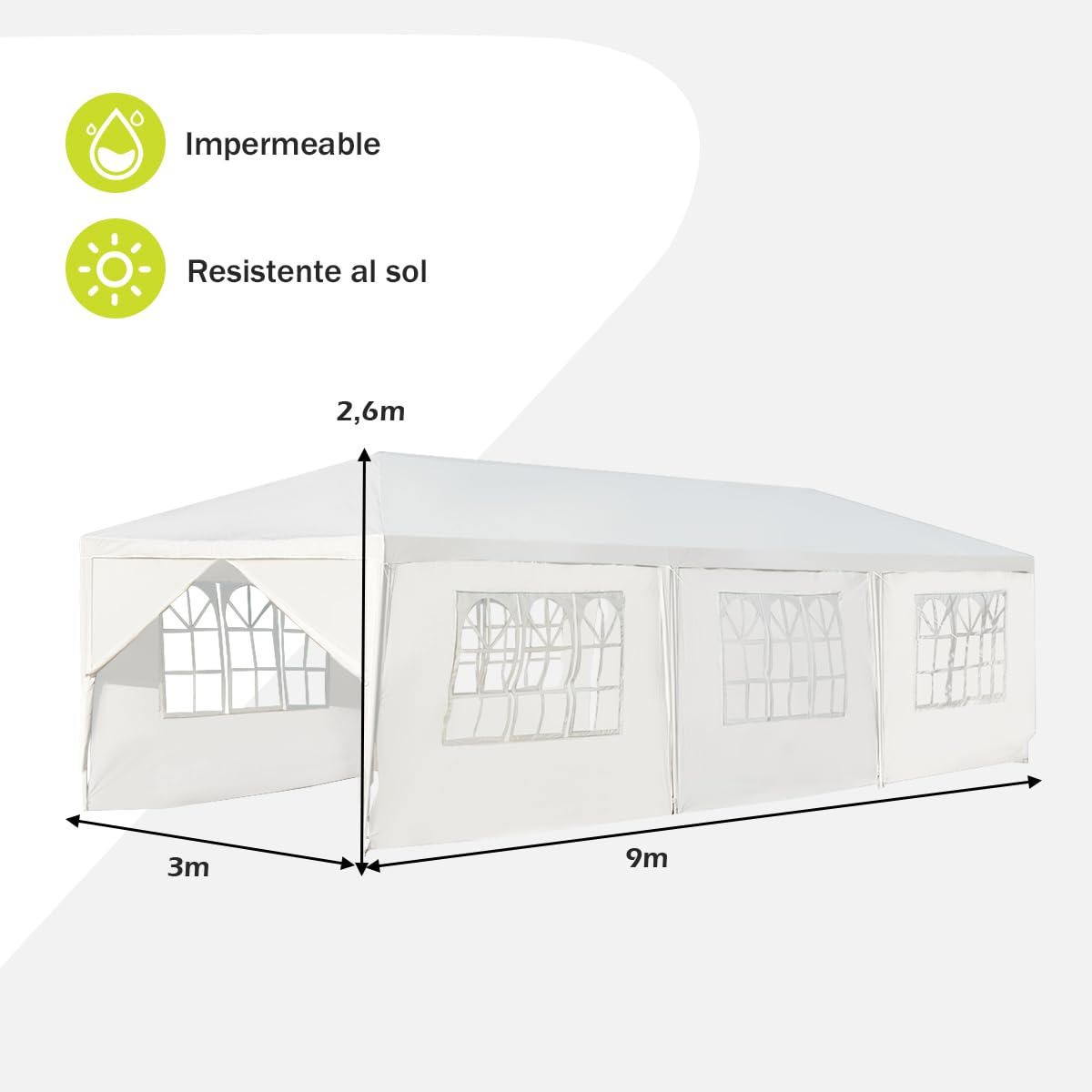 GOPLUS Carpa de jardín de 3x9 m, Cenador Plegable Impearable con Estructura metálica, Lona de PE, 6 Paneles Laterales Desmontables y 2 Entradas, Pabellón Exterior para Bodas, Fiestas (Blanca, 9x3m) | Tienda de Jardín para Cerveza con 2 Puertas con Cremall