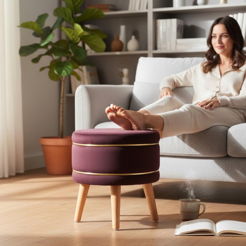 Image of Ottoman Stool for Living Room Foot Rest | Velvet Small Ottoman Foot Stool | Solid Wood Legs | Footstool Puffy for Home, Bedroom & Makeup Table | 16x16x18 Inch, Set of 2 (Coffee)