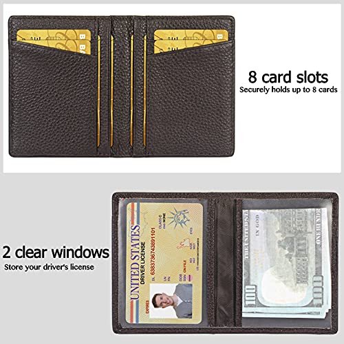 Image of Unaone Slim Minimalist Wallet - Premium Leather RFID Blocking Front Pocket Wallets with 8 Card Slots and 2 ID Window, Dark Coffee