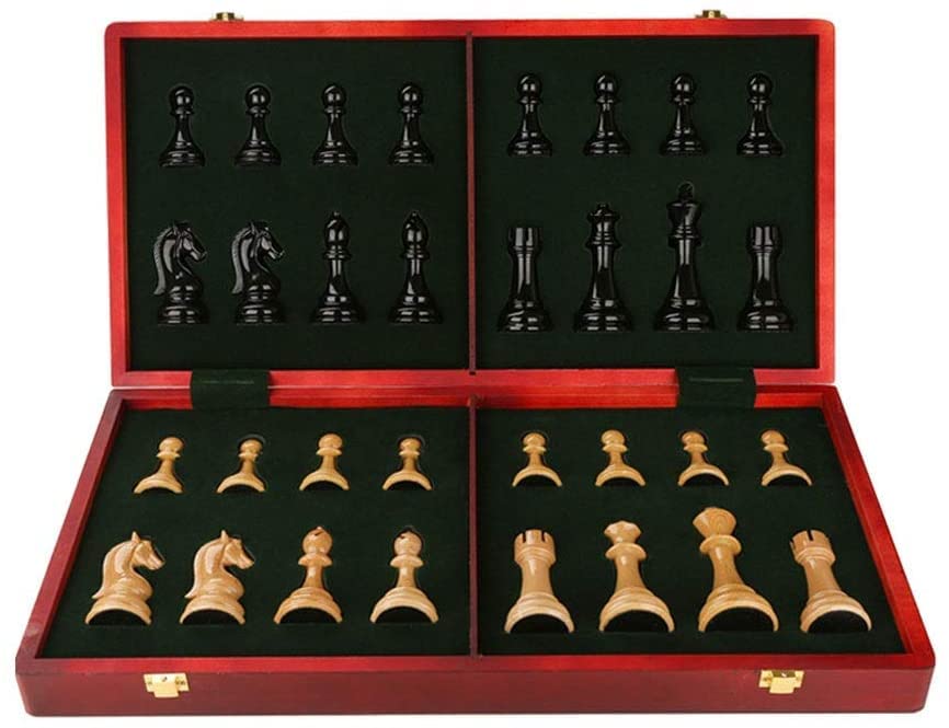 MRKU Set di Scacchi Pieghevole in Legno Naturale con Slot per riporre i Pezzi degli Scacchi Lavorati a Mano, Regalo di Alta qualità per Adulti, Scacchiera per Esterni